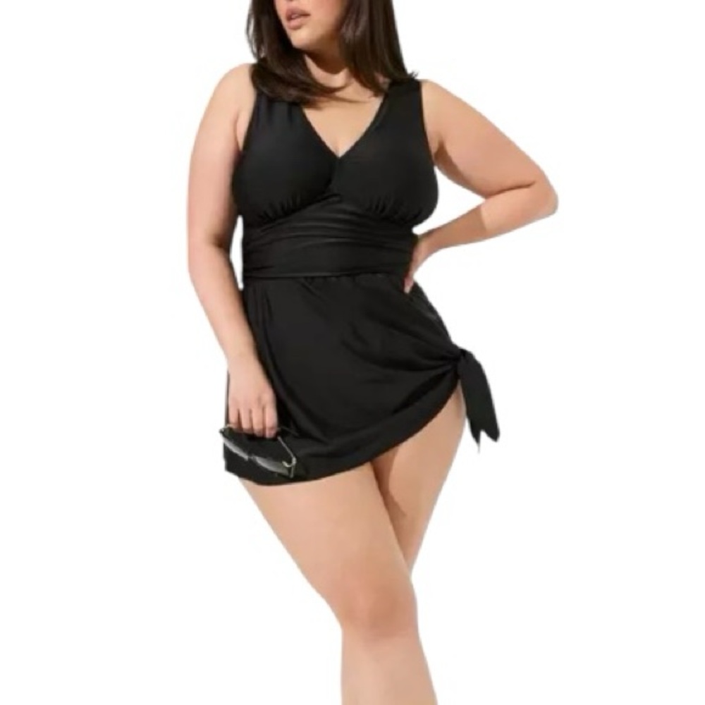 Torrid Black Asymmetrical One Piece Swim Dress